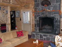 Living Room with Stone Fireplace